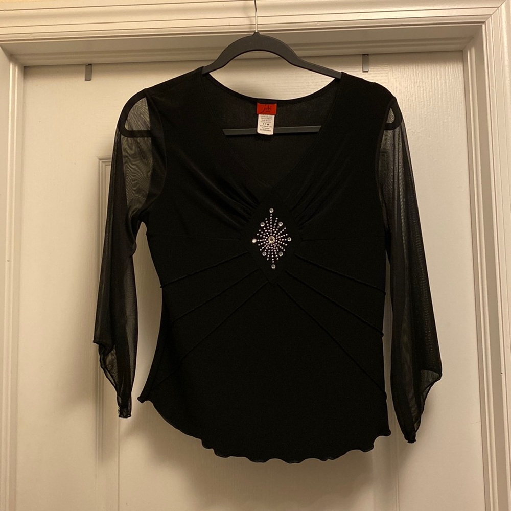 Black Blouse with Rhinestone Embellishment